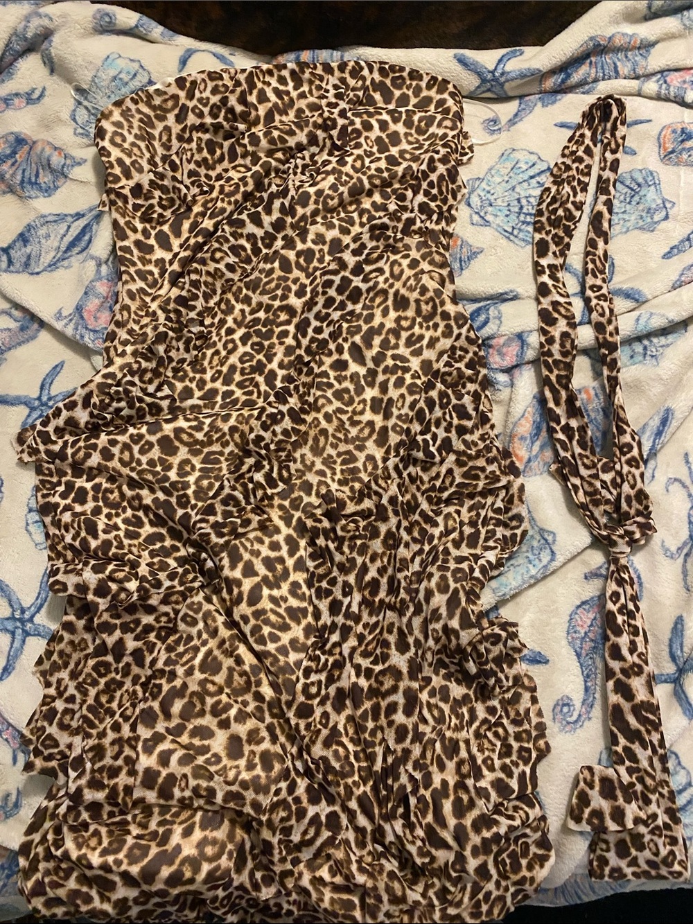 Sincerly Jules Strapless Leopard Print Dress in Brown and Cream